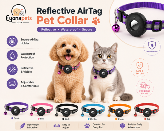 Reflective AirTag Pet Collar Waterproof Holder for Dogs & Cats