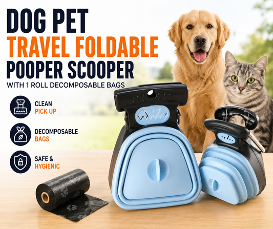 Foldable Pet Pooper Scooper With Biodegradable 1 Waste Bag Roll