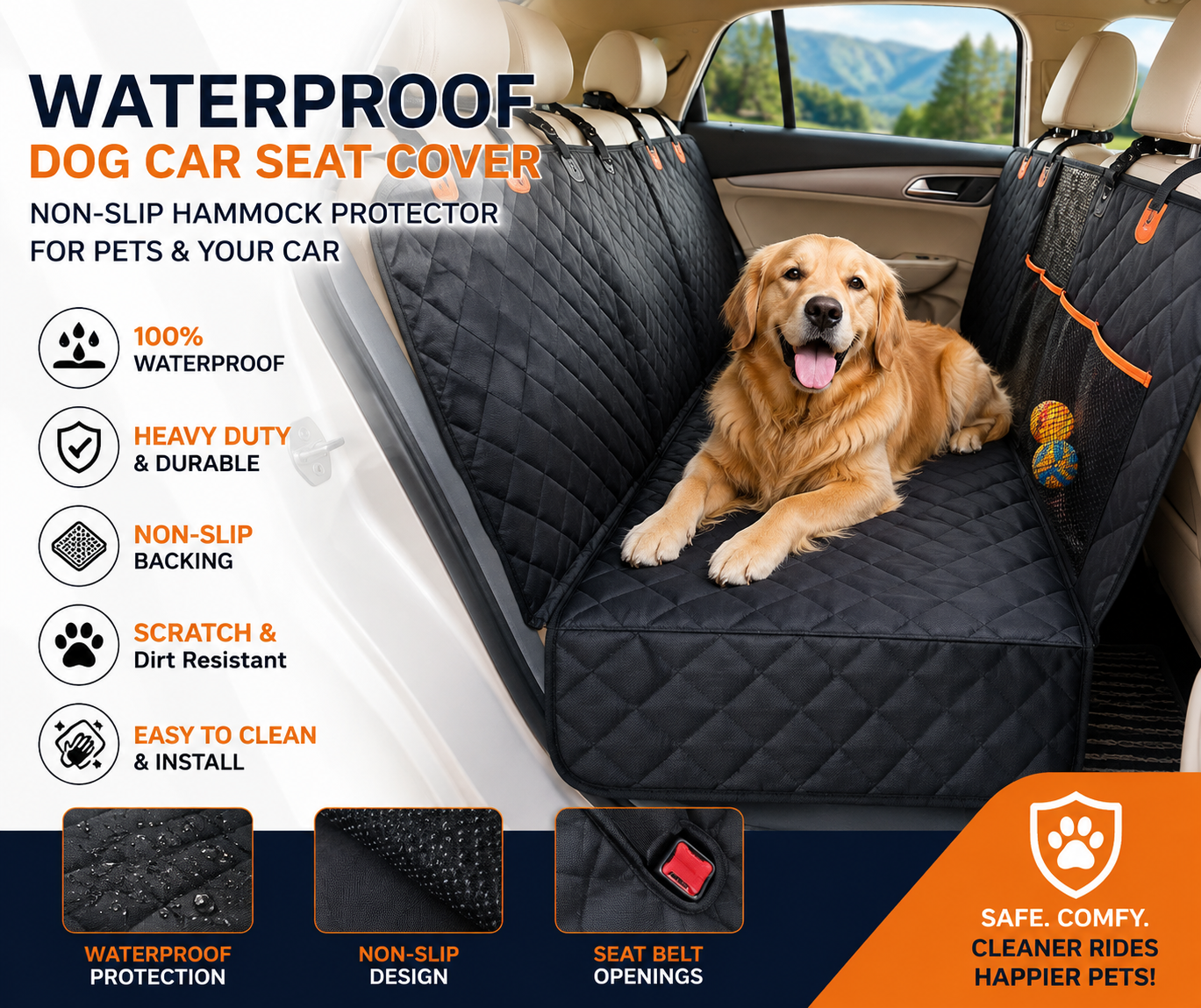 Waterproof Dog Car Seat Cover – Non-Slip Hammock Protector for SUVs & Cars