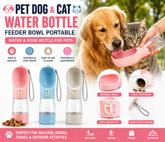 Portable Pet Water Bottle Travel Food & Water Feeder