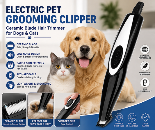Electric Pet Grooming Clipper - Ceramic Blade Hair Trimmer for Dogs & Cats