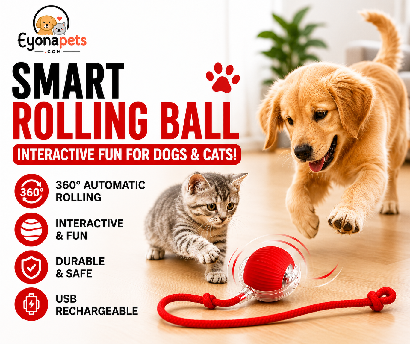 Smart Automatic Rolling Ball Interactive Toy for Dogs & Cats