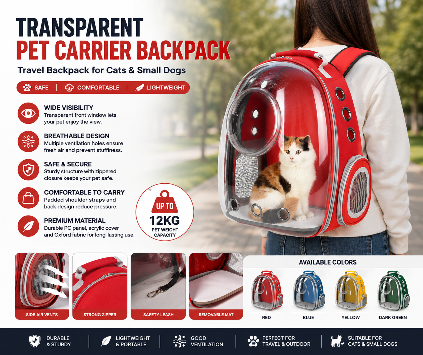 Transparent Pet Carrier Backpack Breathable Travel Backpack for Cats & Small Dogs